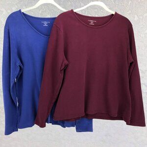 Croft & Barrow Pima Cotton Long Sleeve XL Tees (2) Blue V-Neck & Maroon Crewneck